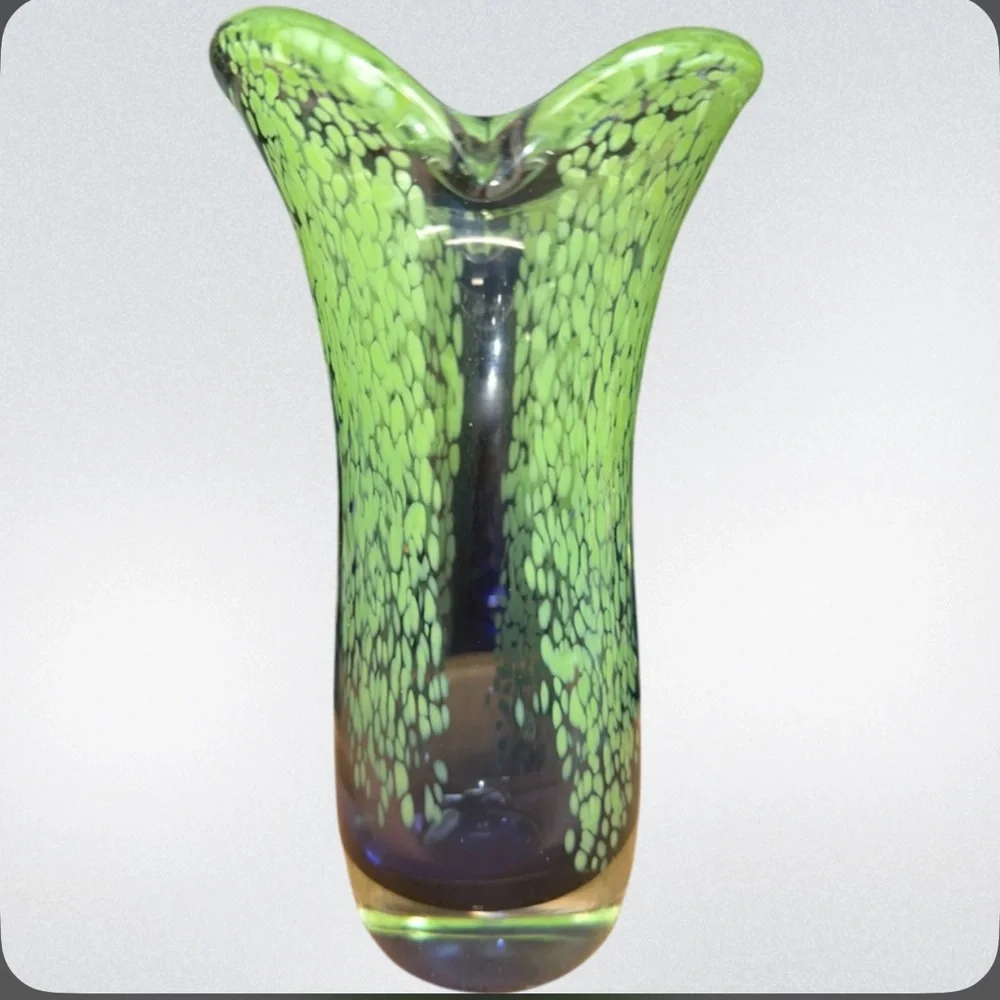 Teleflora Gift Hand Blown Mottled Green And Purple Glass‎ Vase Excellent